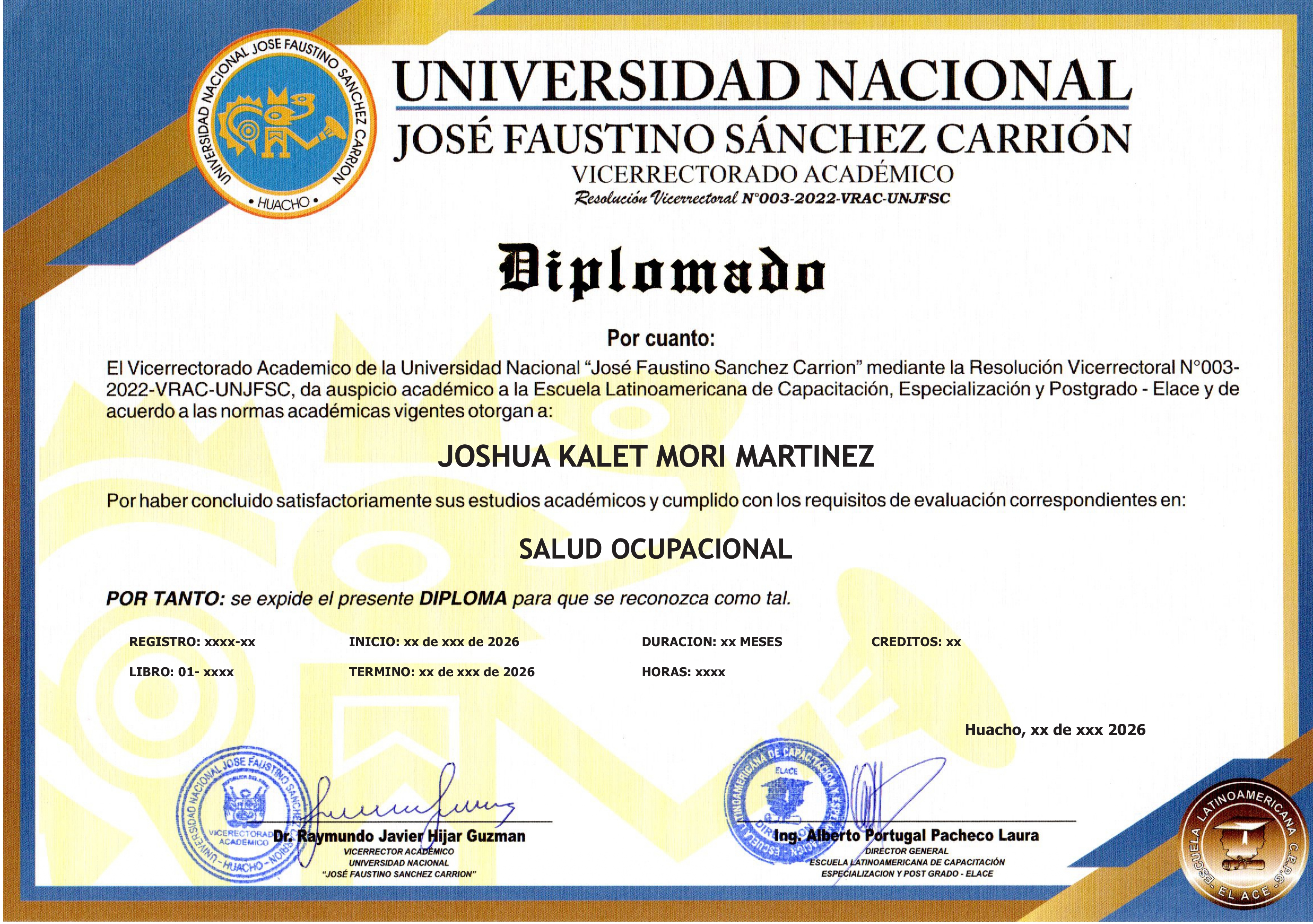 Diploma universitario de Salud Ocupacional